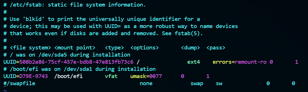 注释交换分区配置
