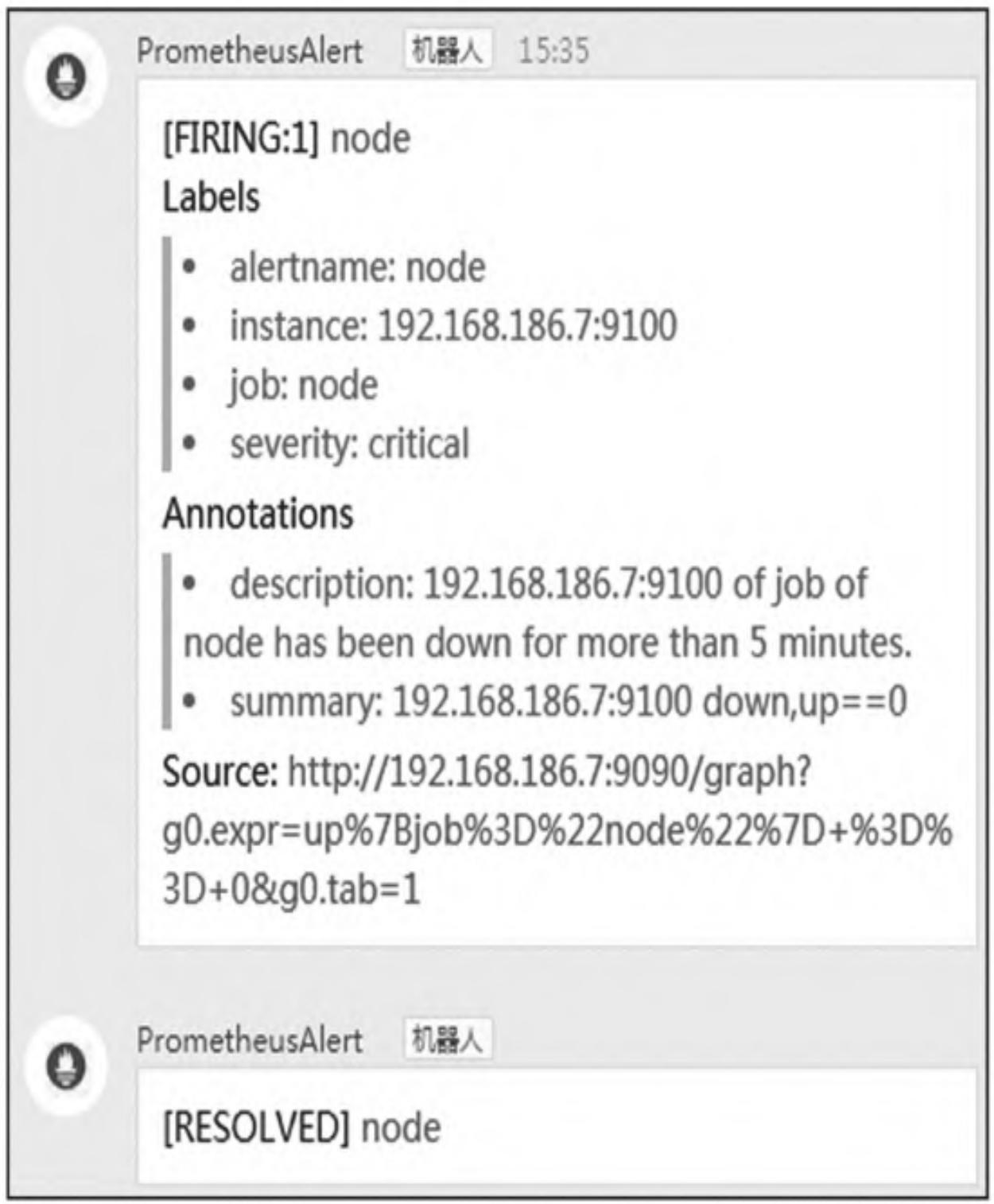 图20：PrometheusAlert机器人告警及恢复信息