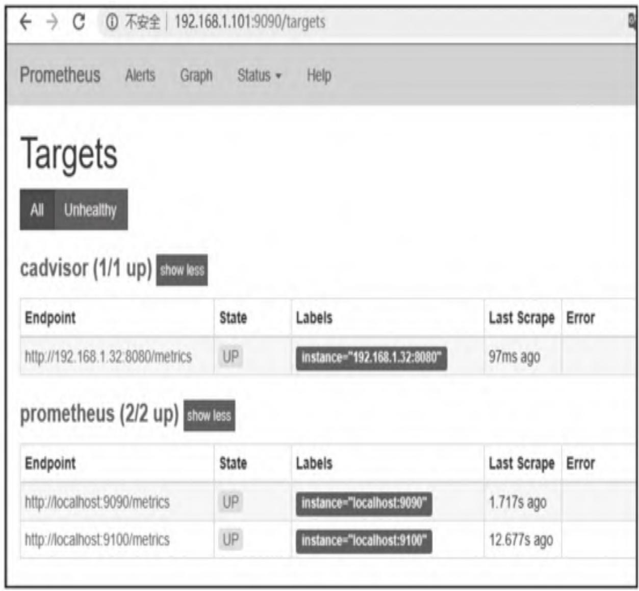 图9：在Prometheus UI中查看Target状态