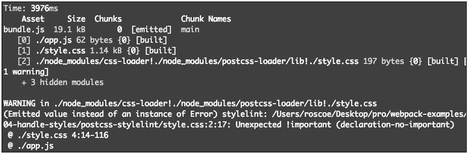 图4:stylelint检测到!important的警告信息